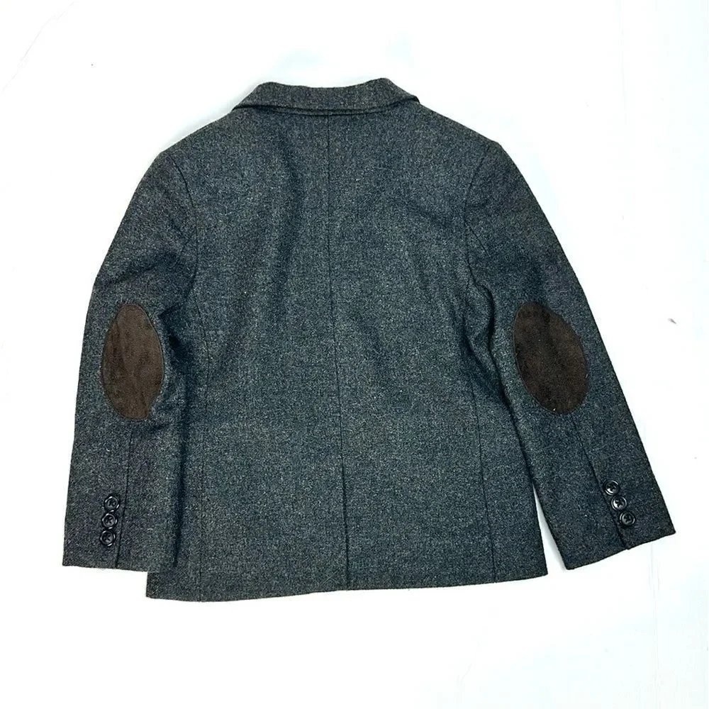 Janie and Jack Wool Blend Blazer Suit Jacket Gray with Elbow Patches sz 4
